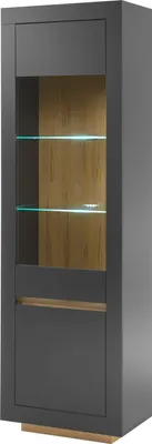 Produktbild von LIVOJO M11 Wohnzimmer Vitrine hoch schmal 64 x 206 x 38 cm Anthrazit & Wotan Eiche