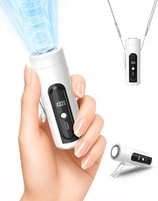 Produktbild von Taschenventilator USB wiederaufladbar, Mini Turbo Ventilator mit Clip für Camping, Wandern & Reisen mit LED Display