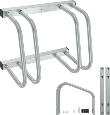 Obrázek produktu pro XINZI Stojan na kola Stojan na kola podlahový pro 2 jízdní kola s šířkou pneumatik do 65 mm Železný držák na kolo Stojan na kolo, vzdálenost 37 cm, stříbrný
