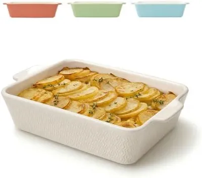 Image de Grand plat à gratin Praknu - Plat à lasagnes en céramique - Bords extra hauts - Plat allant au four pour tiramisu et gratins - Plat à lasagnes - Blanc