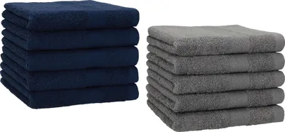Produktbild von Betz 10 Stück Gästetücher 30x50 cm PREMIUM 100% Baumwolle Set  Farbe: dunkelblau und anthrazit