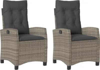 Produktbild von vidaXL Gartensessel mit Kissen 2 Stk. Verstellbar Grau Poly Rattan