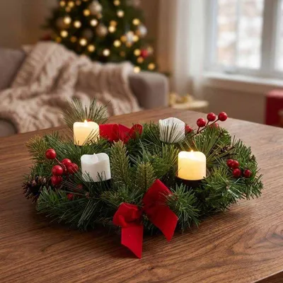 Produktbild von Weihnachtskranz mit 4 LED-Kerzen Auswahl: Weihnachtskranz mit 4 LED-Kerzen