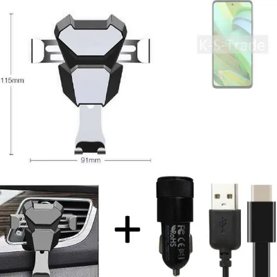 Produktbild von K-S-Trade Lüftungsschlitz Halterung kompatibel mit Motorola Edge 2022 Lüftungshalterung Lüftungsgitter schwarz-silber Auto-Halterung Smartphone