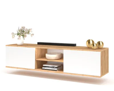 Produktbild von Fernsehschrank TV-Lowboard KING HÄNGEND Mit LED Craft Eiche/Weiß Matt 140cm