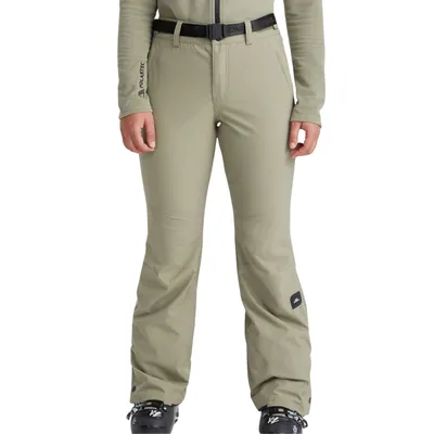 A person wearing ski pants and a ski jacket.