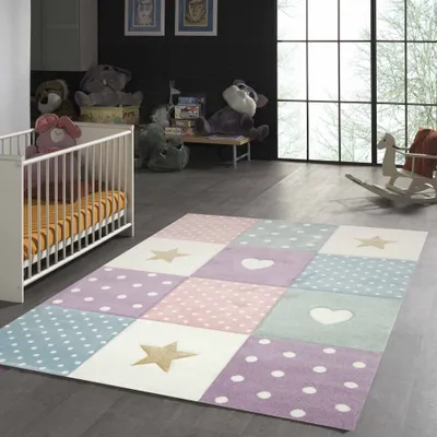 Zdjęcie produktu dla Dywan do pokoju dziecięcego z motywem serca i gwiazdek, kolorowy, wymiary – 200 x 290 cm