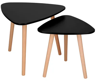 Image de Table basse - Lot de 2 - Style scandinave - Salon - Salle à manger - Triangulaire - Noire -
