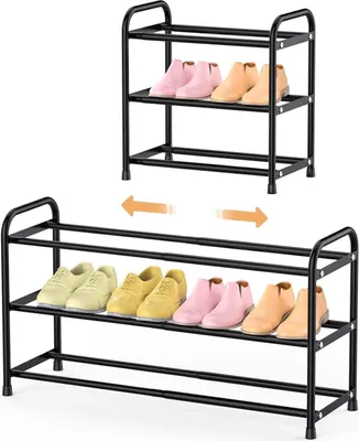 Produktbild von Schuhregal 3 Ebenen verstellbar 42-77 cm für 6-12 Paar Schuhe Metall Schwarz