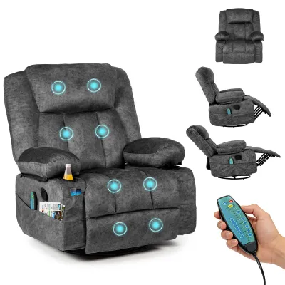 Massagesessel mit Liegefunktion, Heizung, 360° drehbar, grau