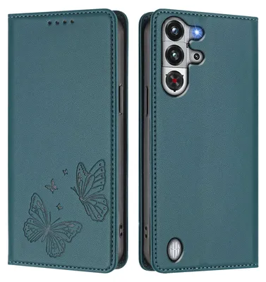 Image de Étui en cuir pour ZTE nubia RedMagic 10 Pro, motif papillon, étui portefeuille à rabat avec support, vert