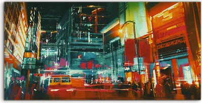 Produktbild von Coloray Acrylbild 140x70  Wandbild Acrylbilder Stadtstraße bei Nacht bunten Lichtern