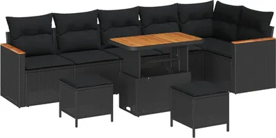 Obrázok produktu pre Súprava záhradných pohoviek 9 pcs Čierna polyratan