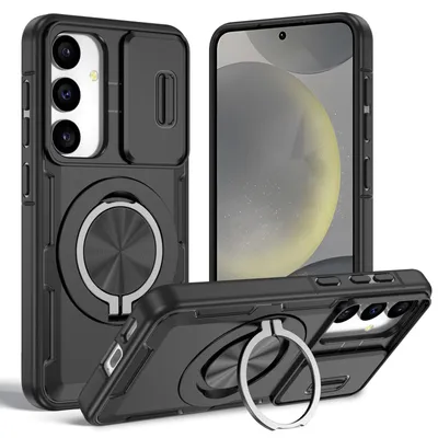 Obrázek produktu pro Magnetické pouzdro pro Samsung Galaxy S24 / S25, ochranné pouzdro s ochranou fotoaparátu a kroužkovým stojánkem Černá
