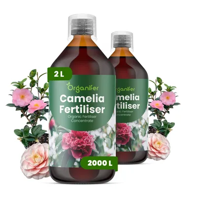 Obrázok produktu pre Kamélia, tekuté hnojivo 2x1 L – vzorec NPK 3-4-3 – pre kvitnúce rastliny – pre bohaté kvitnutie a zdravé listy – podporuje rast koreňov a vitalitu – organické
