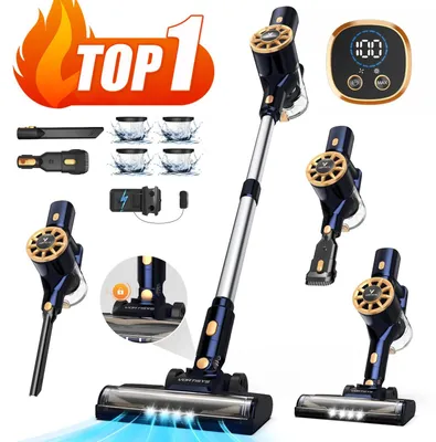 Produktbild von Kabelloser Staubsauger - Akkusauger - 55 kPa Saugkraft - 350 W Motor - 180° Drehbarer Bürstenkopf - LCD-Display - HEPA-Filter - 30–59 Min Li‑Ion - Blau
