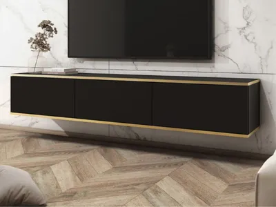 Produktbild von GrainGold TV-Schrank Diolo - Hängende RTV-Schrank, Breiter TV-Tisch, Lowboard, Stilvoller RTV-Schrank - TV-Schrank Schwarz