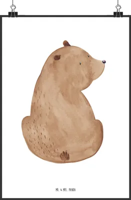 Produktbild von Mr. & Mrs. Panda Bild Bär Schulterblick DIN A1 - Weiß - Geschenk, Motivation, Wandbild, Plakat, Kunstdruck, Bären, Weltansicht, drucke, Teddy, Selbstachtung, wanddeko