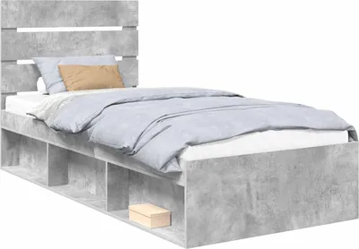 Image de Cadre de lit Gris Béton 90 x 190 cm Bois de pin massif