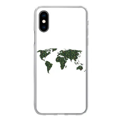 Produktbild von MuchoWow® Handyhülle Schutzhülle Hülle für iPhone X Weltkarte - Grün - Blätter Silikon Softcase Handy Hülle - Handyhülle