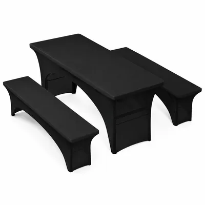 Produktbild von Bierzeltgarnitur Husse 70 cm, 3-teilig Stretch Tischhusse mit 2 Bierbankhussen, schwarz, waschbar für , Gartenparty & Hochzeit