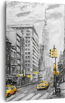 Produktbild von Bild auf Leinwand - Leinwandbild - Einteilig - Stadt Taxi Wolkenkratzer Illustration - 80x120cm - Wand Bild - Wandbilder - Leinwanddruck - Wanddekoration - Leinwand bilder - Wandbild - PA80x120-3148
