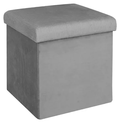 Image de Pouf pliable coffre de rangement velours côtelé gris