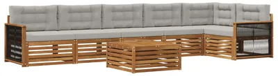 Image de vidaXL Ensemble de canapés d'extérieur avec coussins 7 pièces Naturel et Gris clair