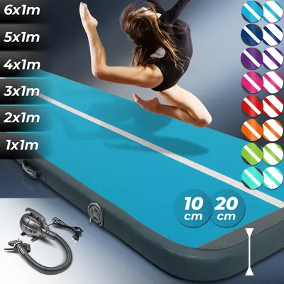Produktbild von AIRTRACK Matte Tumbling Matte mit Pumpe PVC Tumblingmatte Gymnastikmatte Turnmatte Farbe: Blau-Grau Maße: 200*100x10cm