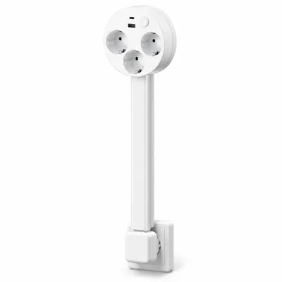 Zdjęcie produktu dla Przedłużacz o mocy 1500 W z 3 gniazdkami i ładowarką USB, przedłużacz z regulowanym kątem obrotu o 180 stopni – FLEXSOCKET