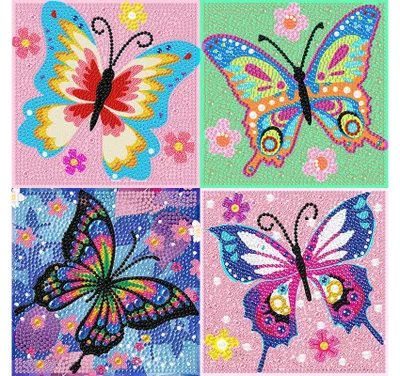 Produktbild von 5D Diamond Painting Set für Kinder - 4 Motive mit Schmetterlingen - Bastelset zur kreativen Gestaltung