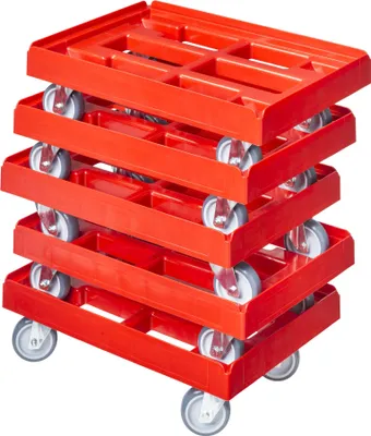 Produktbild von 5 x Stück Transportroller - Typ B - für Kisten 600 x 400 mm mit 4 Lenkrollen Rot