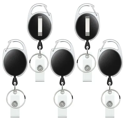 Produktbild von Ausziehbarer Schlüsselanhänger für Ausweishüllen, robuste Ausweishüllen, Stahldraht, Karabiner und Schlüsselanhänger, 5 Stück
