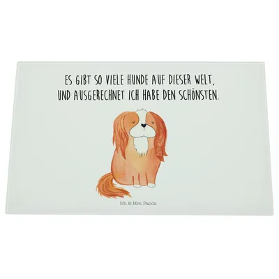 Produktbild von Mr. & Mrs. Panda Glas Schneideplatte Hund Cavalier King Charles Spaniel - Weiß - Geschenk, Spruch, Glasbrettchen, Schneidebrett, Schneidplatte, Sprüche, Glasschneidebrett