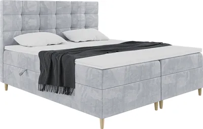 Produktbild von MEBLINI Boxspringbett mit Bettkasten - Gepolstert Doppelbett mit Matratze und Topper - Polsterbett mit Stauraum - Bett mit Kopfteil - Stauraumbett - DICO - 160x200 - H4/Hellgrau Samt