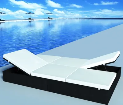 Produktbild von vidaXL Doppel-Sonnenliege mit Auflage Poly Rattan Schwarz