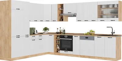 Produktbild von Eckküche Vicco Fame-Line Weiß Landhaus 347 x 60 cm , AP Marmor, Model 56968