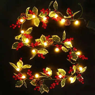 Künstliche Weihnachtsgirlande mit 20 LEDs, 1,75 m, batteriebetrieben