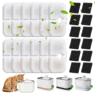Produktbild von Ersatzfilter Trinkbrunnen Katze Wasserspender Filter - 24 Stück - Mit Aktivkohle und Schwammfiltern - Für PLWF105 PLWF115 PLWF005