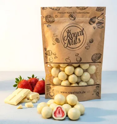Produktbild von 500g Gefriergetrocknete Erdbeeren mit weißer Schokolade