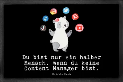 Produktbild von Mr. & Mrs. Panda Bodenvorleger Content Manager Herz 40 x 60 cm - Schwarz - Geschenk, Abtretmatte, Schmutzfänger, Schmutzmatte, Fußabstreifer, Schuhabstreifer, fußmatte