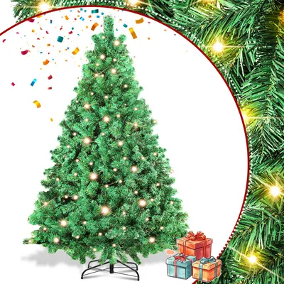 Image de TolleTour LED 150CM Arbre de Noël artificiel Sapin vert Aiguilles PVC Arbre de décoration pour décoration de Noël avec guirlande lumineuse, avec 550 pointes
