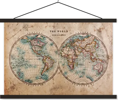 Produktbild von MuchoWow® Textilposter Weltkarte - Vintage - Papyrus - Kinder - Junge - Mädchen 90x60 cm mit schwarzem Rahmen - Aufhängungssatz