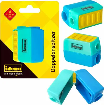 Produktbild von Idena Doppelanspitzer für Stifte 8 und 11 mm blau/türkis Blister
