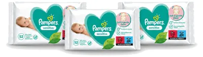 Productafbeelding van 3 pakken Pampers Sensitive babydoekjes - 52 stuks per pak - voordeelverpakking - 3 stuks