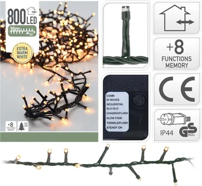 Immagine prodotto di Catena luminosa a LED cluster bianco caldo trasparente 16 m IP44