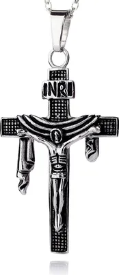 Produktbild von Edelstahl Mittelalter INRI Jesus Kreuz Anhänger Geschwärzt XL mit EdelstahlKette PYU007 - 55.0 Zentimeter