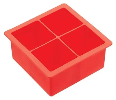 Silikon-Eiswürfelform, groß, 11x11x4,5 cm, 4 XXL-Würfel, Rot