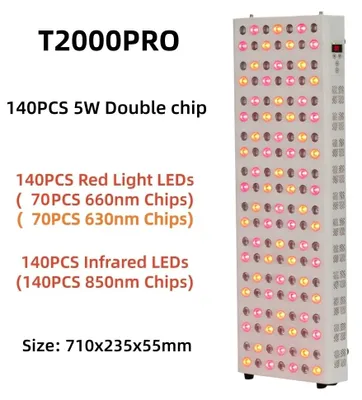 Produktbild von LED-Rotlichttherapie-Panel - T2000PRO - 660 nm und 850 nm - Infrarotlicht - Für Gesicht und Körper - Hautstraffung - EU-Stecker