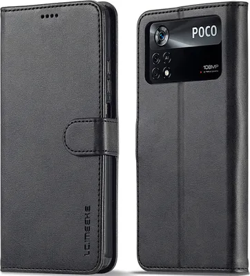 Image de Etui pour Xiaomi Poco M4 Pro 4G, étui en cuir avec fermeture magnétique et support, étui de protection noir